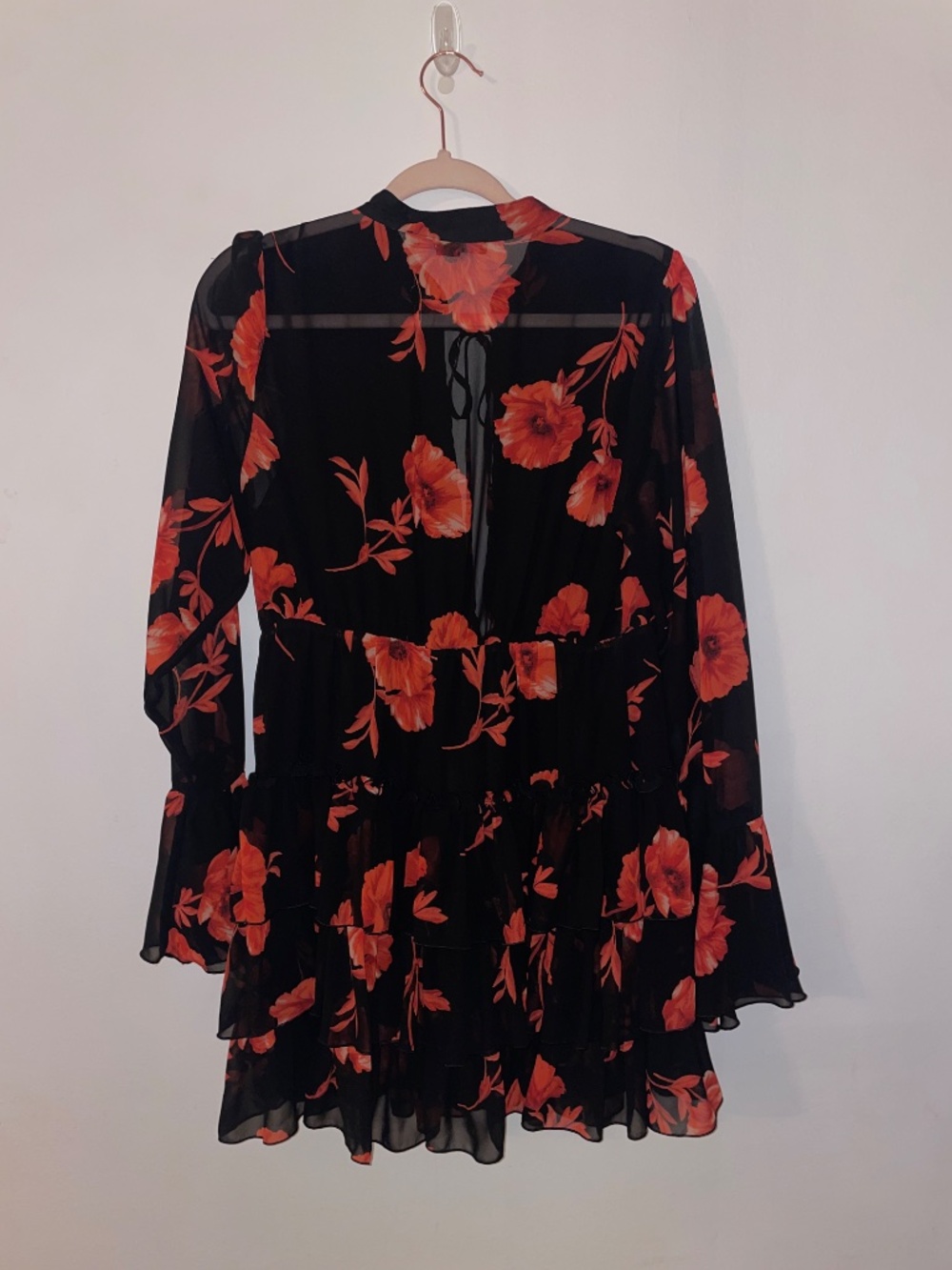 Forever 21 Womens Red and Black Floral Chiffon Dress Size XL - Picture 5 of 7